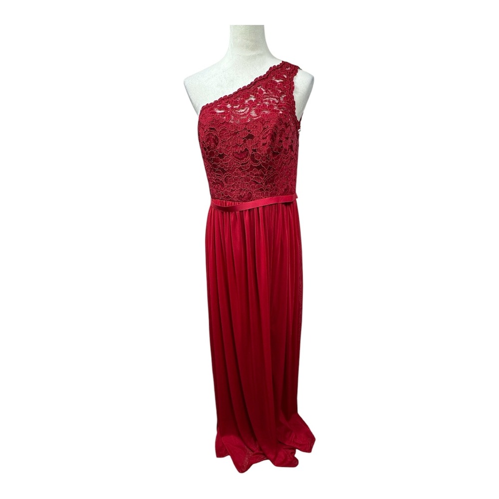 David's Bridal Elegant Red Lace Sexy One Shoulder Formal Maxi Dress Women Sz 12‎